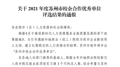 半岛官方网站_半岛(中国)股份有限公司获评2021年度苏州校企合作优秀单位