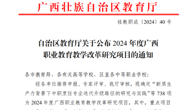 喜讯|半岛官方网站_半岛(中国)股份有限公司在2024年度广西职业教育教学改革研究项目中成功立项